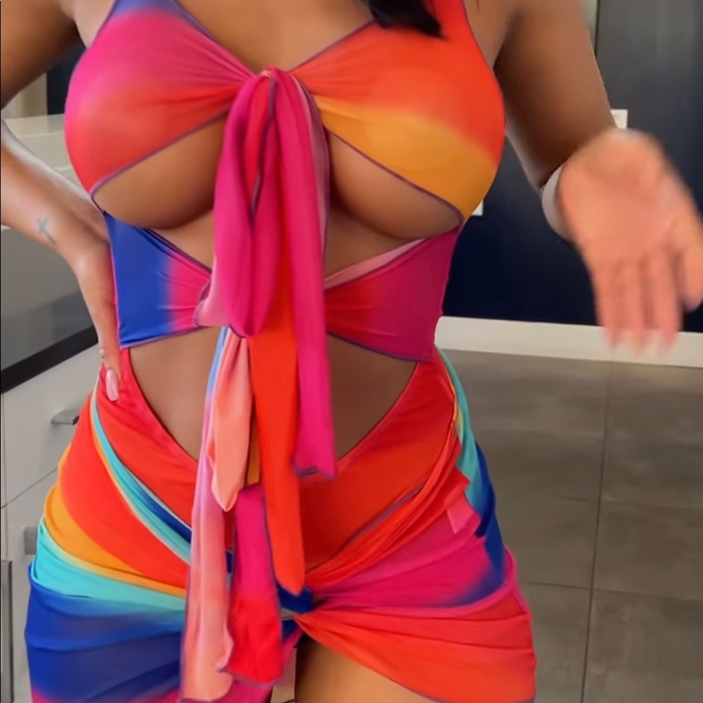 SOLD Colorful Rainbow Tie up Dress